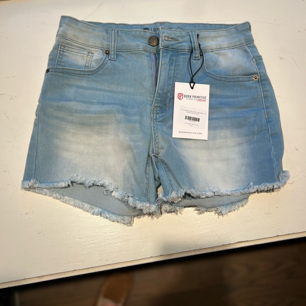 Born Primitive Blue Distressed Denim Shorts